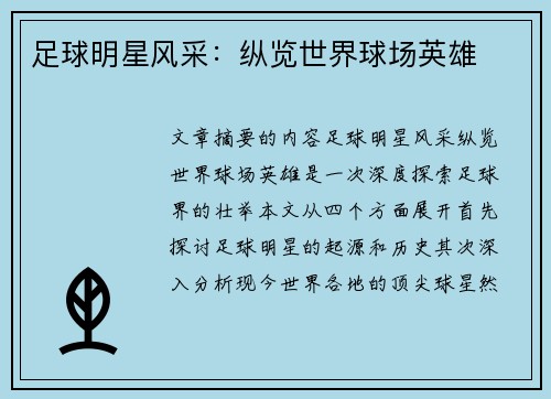 足球明星风采：纵览世界球场英雄