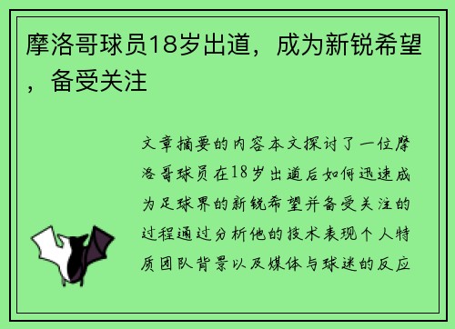 摩洛哥球员18岁出道，成为新锐希望，备受关注