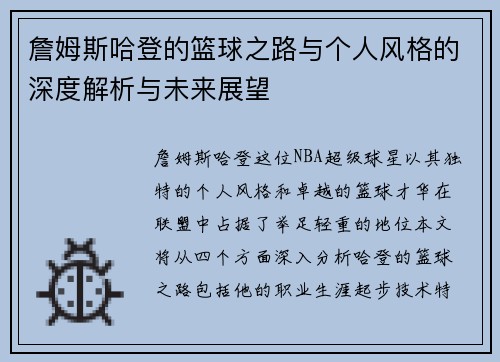 詹姆斯哈登的篮球之路与个人风格的深度解析与未来展望